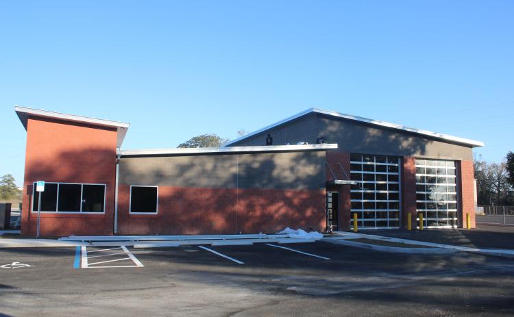 Lake City Fire Station #2 sits waiting to be opened for services on Tuesday. The $2.7 million station is still waiting on an electrical panel that has caused a delay in its opening. (TONY BRITT/Lake City Reporter)