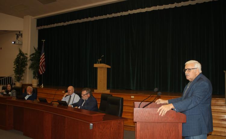 Lake Shore Hospital Authority Director Dale Williams addresses the public during a workshop Tuesday about the possibility of Meridian Behavioral Healthcare utilizing the Lake Shore Hospital building. (TONY BRITT/Lake City Reporter)
