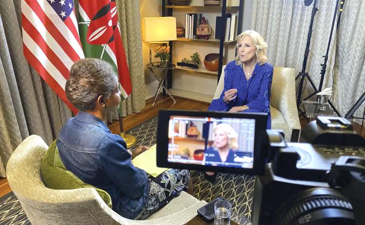 Jill Biden speaks during an interview in Nairobi, Kenya, on Friday. (BRIAN INGANGA/Associated Press)