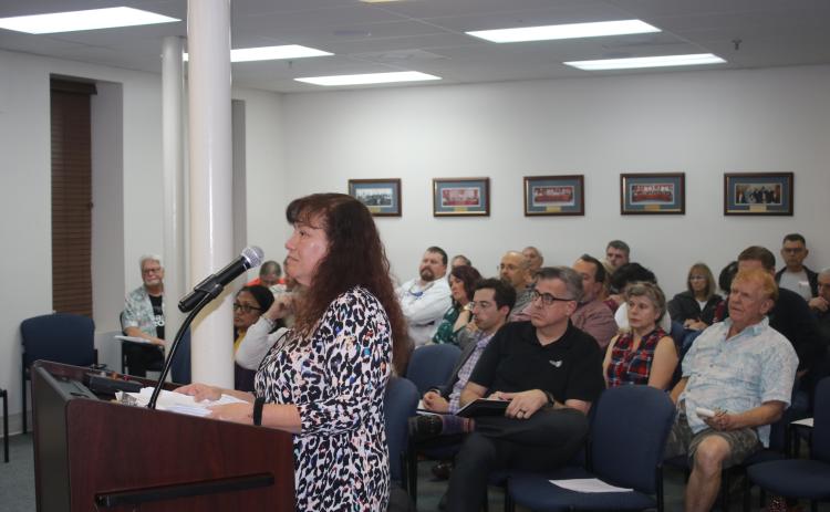 Resident Liz Freyre had a list of seven concerns with a planned 325-home development along Bascom Norris Drive. (TONY BRITT/Lake City Reporter)