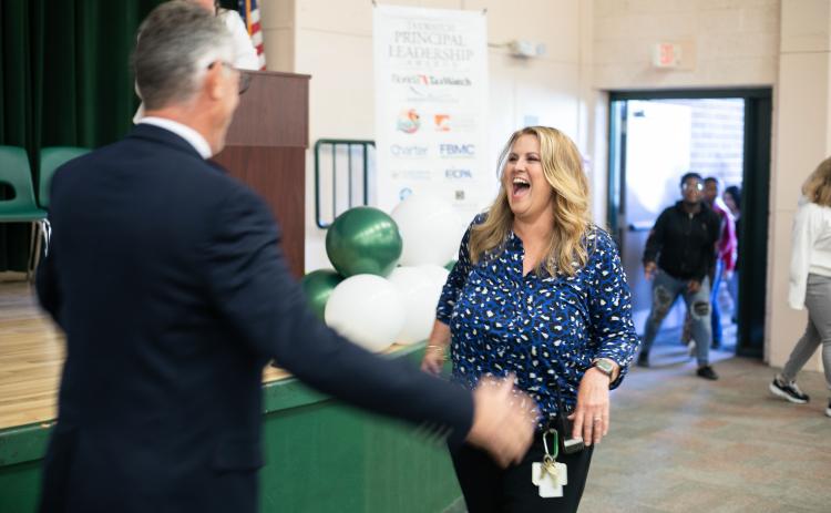Richardson Sixth Grade Academy Principal Lisa Lee was all smiles Thursday as she was honored as a 2022-23 Principal Leadership Award winner by Florida TaxWatch. (COURTESY)