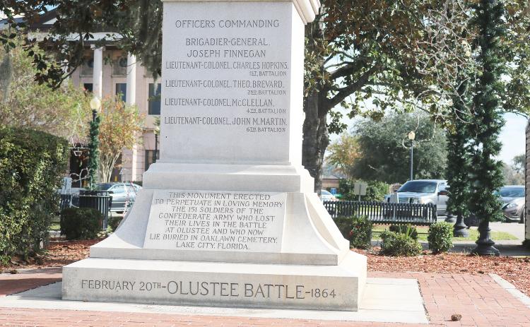 The Battle of Olustee Monument, which honors local soldiers killed in the Civil War battle in Baker County, sits in downtown Olustee Park. Attempts to move the monument could lead to lawsuits according to a bill moving through the Florida Senate. (FILE)