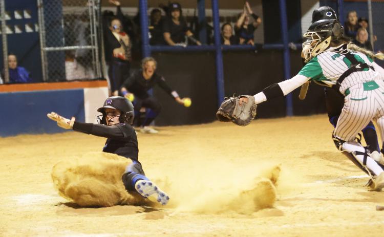Branford’s Madyson Sikes scores the game-winning run against Suwannee on Tuesday night. (PAUL BUCHANAN/Special to the Reporter)