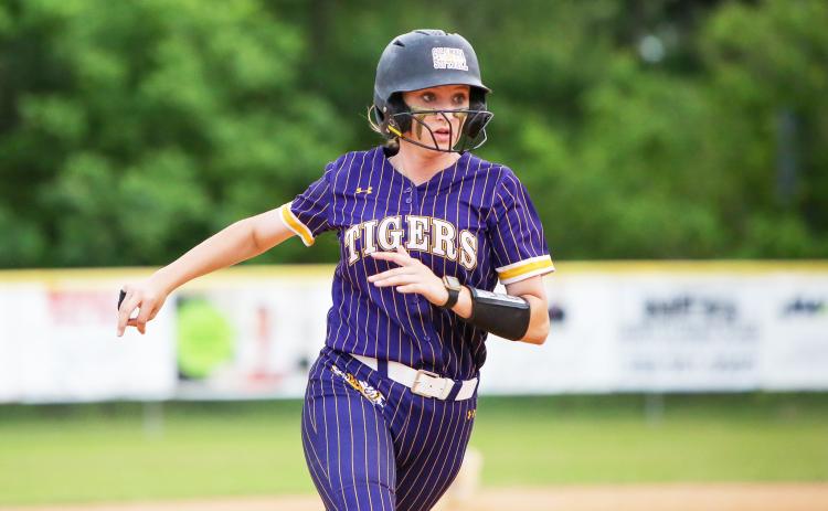 Columbia catcher Emily Delgado runs toward third base during Tuesday’s game against P.K. Yonge. (BRENT KUYKENDALL/Lake City Reporter)