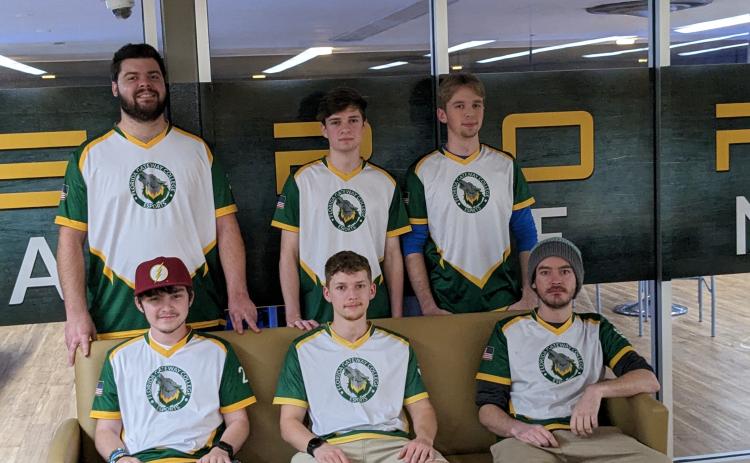 Florida Gateway College’s Esports team concluded the regular season undefeated and will compete at the national tournament this weekend. Front row: Hunter ‘Flash’ Neeley (from left), Colby Thompson and Dallas Hurst. Back row: Andrew Harper (from left), Jesse Campbell and Jared Campbell. Not pictured: James Hickmon. (COURTESY FGC)