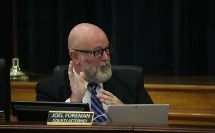 County Attorney Joel Foreman discusses Columbia County’s potential response to Florida PACE Funding Authority’s actions to provide residential PACE loans in the county without approval. (JAMIE WACHTER/Lake City Reporter)