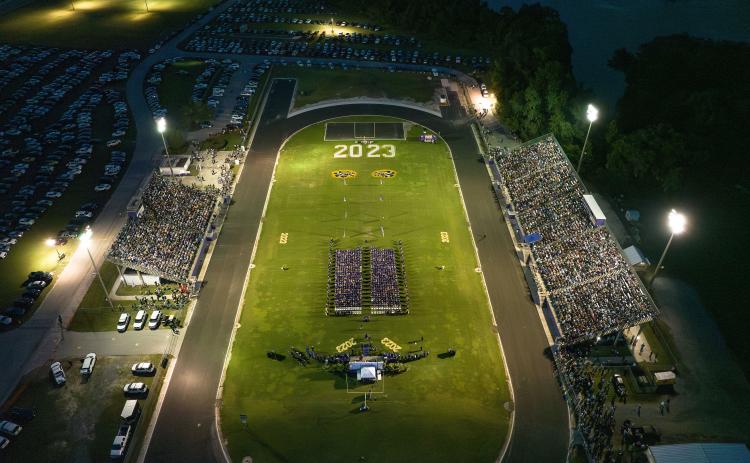 A drone shot of the graduation ceremony held at Tiger Stadium, honoring over 400 Columbia High School students who walked across the stage for their diplomas on Friday. (RAY CARPENTER/Special to the Reporter)