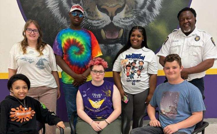 Performing Friday in the finals of Columbia’s Top Talent are Jaleiah Burch (sitting from left), Ashlyn Esposito and AJ Busscher; back row, Caroline Sawyer, Nathaniel Johnson, Shamaria Bowles and event sponsor and founder Ronnie Collins. Not pictured are Kenzoria Pryor and Van Morrison. (COURTESY)