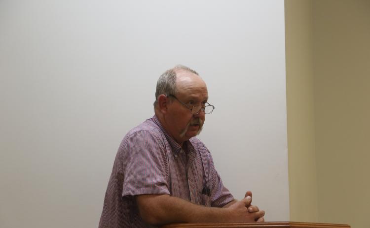 Lafayette County Public Works Director Scott Sadler discusses his department’s budgetary needs with the County Commission during a workshop Tuesday. (MORGAN MCMULLEN/Lake City Reporter)