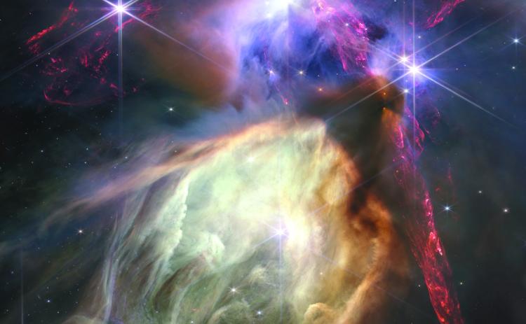 The first anniversary image released Wednesday shows NASA’s James Webb Space Telescope displaying a star birth like it’s never been seen before, full of detailed, impressionistic texture. The subject is the Rho Ophiuchi cloud complex, the closest star-forming region to Earth. (NASA, ESA, CSA, STSci, KLAUS PON)
