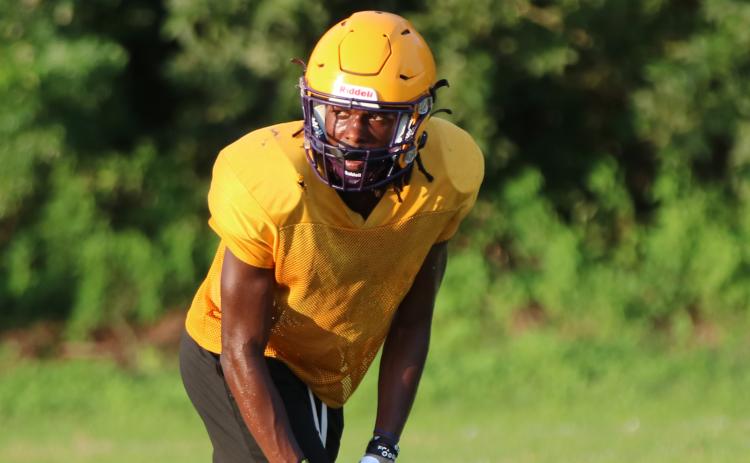 Columbia receiver JT Cook lines up for a snap during Wednesday’s practice. (JORDAN KROEGER/Lake City Reporter)