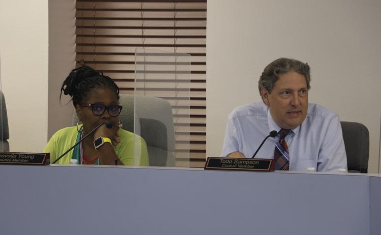 Lake City Councilors Chevella Young and Todd Sampson disagreed on whether to use additional funds at Annie Mattox Park. (MORGAN MCMULLEN/Lake City Reporter)