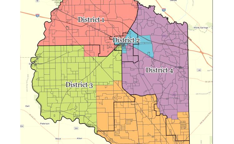 The Suwannee County Commission approved a new redistricting map for the county, the first time the lines have been redrawn in 30 years. (COURTESY)