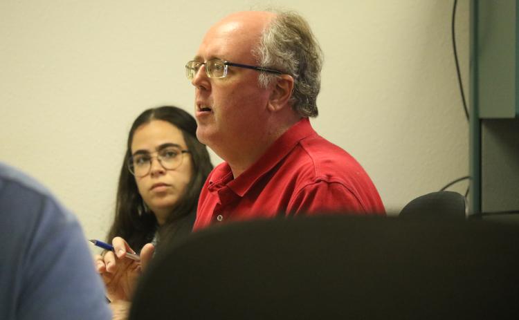Shayne Morgan, Columbia County’s emergency management director, talks Tuesday about the opening of a Disaster Recovery Center in Lake City to assist those impacted by Hurricane Idalia. (JAMIE WACHTER/Lake City Reporter)