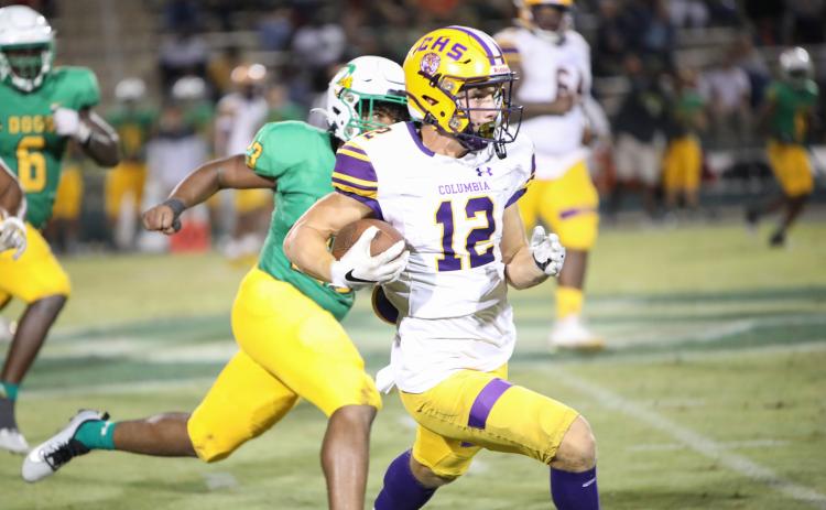 Columbia receiver Camdon Frier runs up the field after a catch against DeLand last Friday. (BRENT KUYKENDALL/Lake City Reporter)
