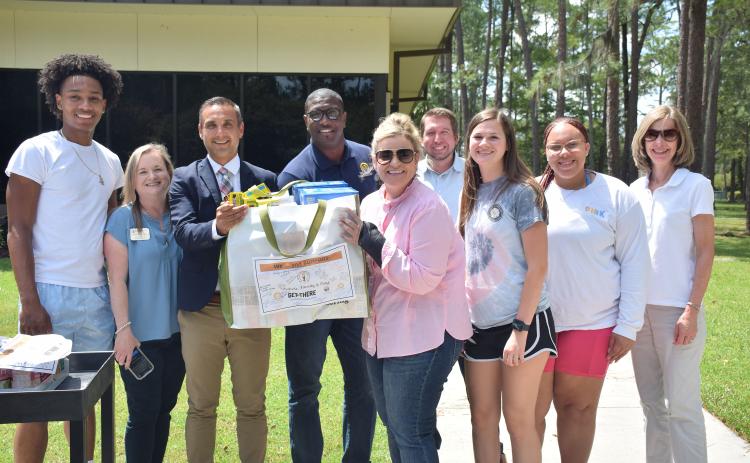 Kathy Hebda, the chancellor of the Florida College System, and Kimberly Reichey, the senior chancellor of the Florida Department of Education, dropped off food and supplies at Florida Gateway College on Thursday. (COURTESY FLORIDA GATEWAY COLLEGE)