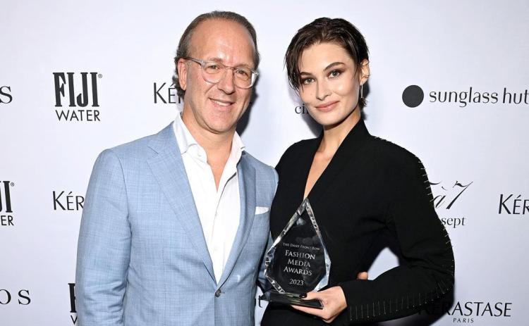 Lake City’s Grace Elizabeth with Estée Lauder’s Stephane De La Faverie after receiving her Model of the Year award during the Fashion Media Awards. (COURTESY)