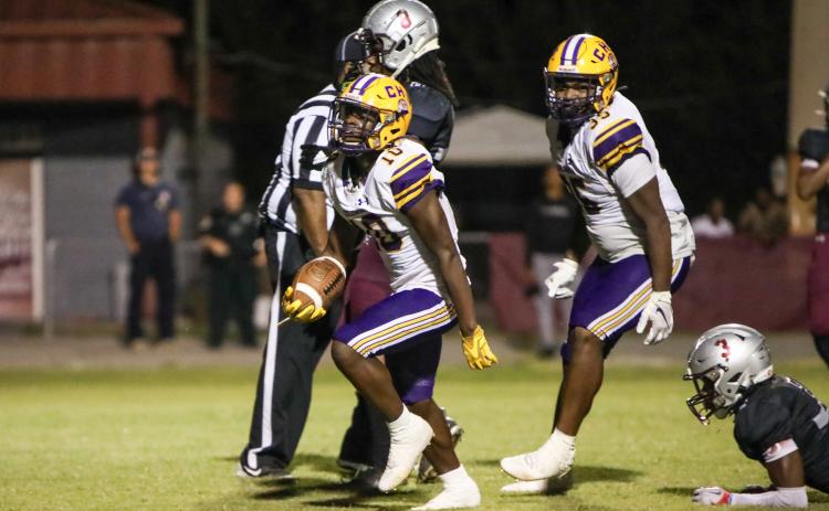 Columbia receiver Zamarion Jones (10) reacts after scoring a touchdown against Madison County last Friday. (BRENT KUYKENDALL/Lake City Reporter)