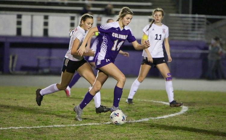Columbia midfielder Mia Brasel dribbles up the field against Middleburg last season. (BRENT KUYKENDALL/Lake City Reporter)