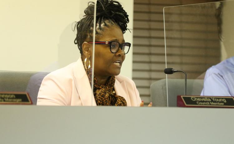 Lake City Councilwoman Chevella Young said there was nothing for the council to discuss Monday night since Paul Dyal didn’t attend the meeting. (JAMIE WACHTER/Lake City Reporter)