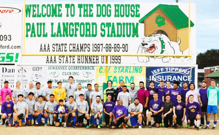 The 8th annual Steve Claffey Memorial Game will begin at 2 p.m. Saturday at Paul Langford Stadium with a match between Suwannee High alumni and those from Columbia High. The teams from last year’s game are pictured above. (COURTESY)