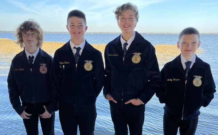 The Lake City Middle School FFA Tool Identification team, which consisted of members Rylan Moses, Brad Shanaway, Dalton Minton and Landon Harper, recently won the state championship in the event, the program’s first state title. (COURTESY)