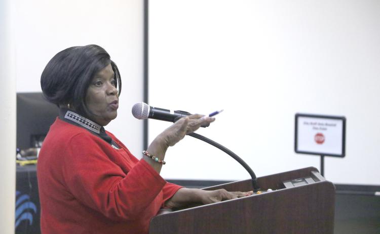 Rev. Dr. Pamela Green shares her thoughts on the Mariah Fund during Monday’s Lake City Council workshop held to hear public input on the $200,000 in funds meant to go toward gun violence prevention programs. (MORGAN MCMULLEN/Lake City Reporter)