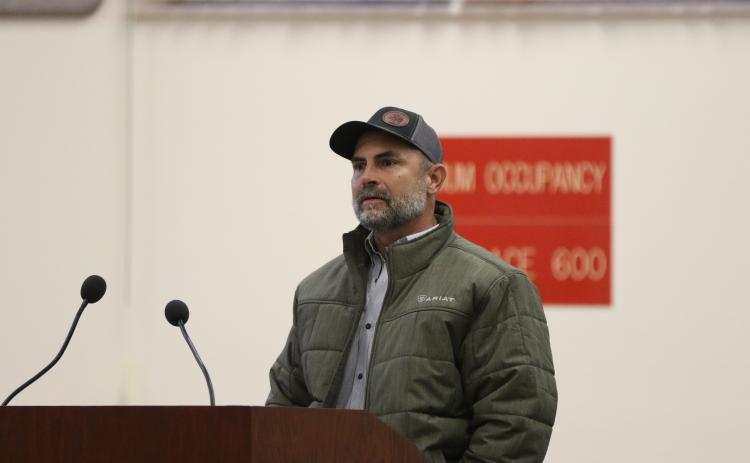 Anthony Davis, a Lake City Fire Department employee, told the Columbia County Commission on Thursday that it needed to improve emergency medical services in the county after researching the increase in delayed responses over the past few years. (MORGAN MCMULLEN/Lake City Reporter)