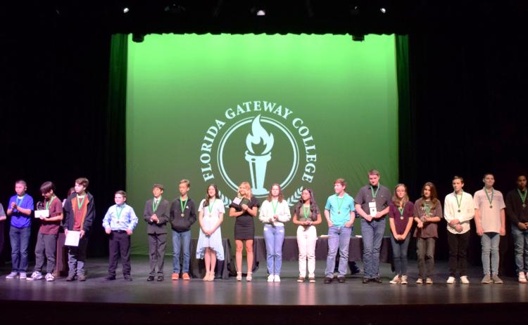 Winners in the Suwannee Valley Regional Science Fair were recognized Friday at Florida Gateway College’s Levy Performing Arts Center. (COURTESY)