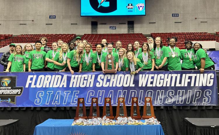 Suwannee’s girls weightlifting teams won the Class 1A state titles in traditional and Olympic on Saturday at the RP Funding Center in Lakeland. (COURTESY)