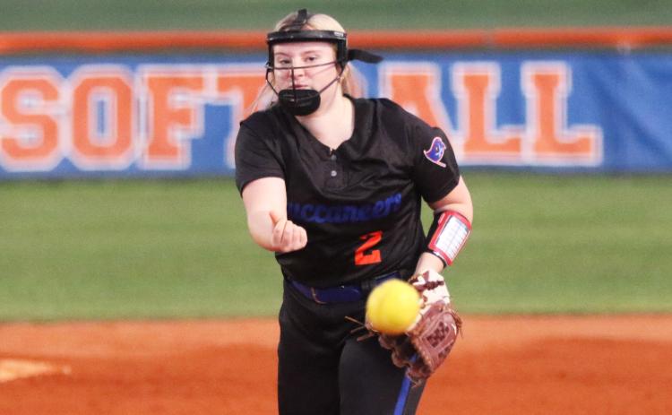 Branford pitcher Laila Arnold winds up to pitch against Columbia on Tuesday. (MORGAN MCMULLEN/Lake City Reporter)