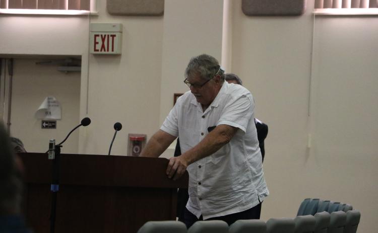 Jeffrey Hill, a Columbia County resident, told the County Commission to not accept any deal with the Suwannee River Water Management District about his property. The county and district reached an agreement two years ago about how to move forward with the Hill dam parcel. (MORGAN MCMULLEN/Lake City Reporter)