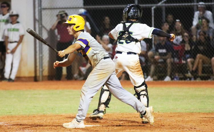 Columbia third baseman Grant Bowers strikes out against Beachside during Tuesday’s Region 1-5A quarterfinal. (JORDAN KROEGER/Lake City Reporter)