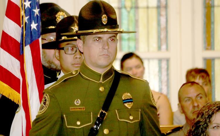 The honor guard stands at attention at last year’s Lake City-Columbia County Annual Public Safety Memorial service. This year is the 20th annual event honoring fallen first responders. (FILE)
