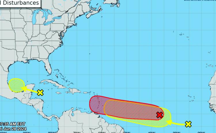 On Friday, the hurricane center started tracking a second tropical wave right behind the first one. (NATIONAL HURRICANE CENTER)