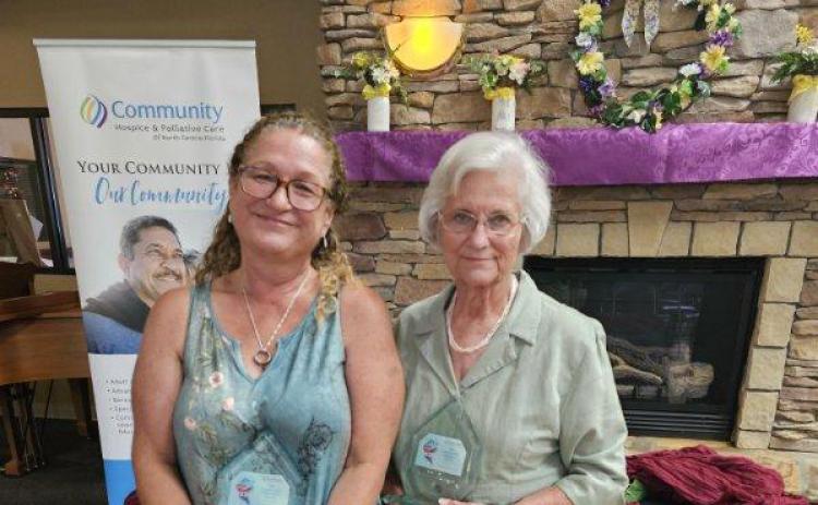 Stacy Brandon, the late Matt Brandon’s widow, and Deborah Freeman received the Servant’s Heart Award on Tuesday from Community Hospice & Palliative Care. Matt Brandon and Freeman were honored for their community service. (COURTESY)