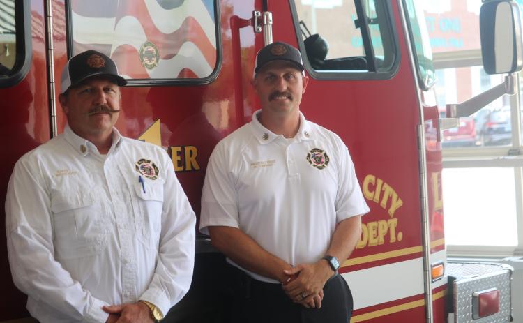 Lake City’s new assistant fire chief Ret Tompkins (right) began his firefighting career as a high school senior nearly 20 years ago. At that time, Tompkins began riding along on shifts with Josh Wehinger, now Lake City’s fire chief. (TONY BRITT/Lake City Reporter)