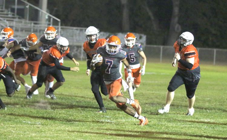 Branford receiver Ar'Kayvion Jones takes a handoff for a touchdown Friday night against Trenton. (MORGAN MCMULLEN/Lake City Reporter)