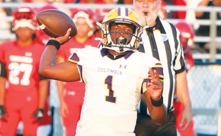 Columbia quarterback Zamarion Jones throws a pass against Bradford during their Preseason Classic on Aug. 16. Jones is moving from receiver to quarterback to begin the season after sophomore Xavier Collins sprained his MCL in fall camp. (BRENT KUYKENDALL/Lake City Reporter)