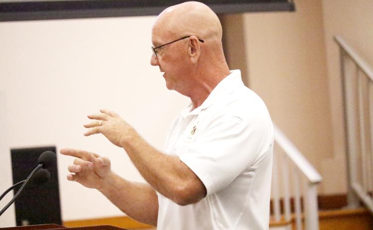 Columbia County Fire Chief Jeff Crawford addresses the Board of County Commissioners about a proposed floating lantern festival. (JAMIE WACHTER/Lake City Reporter)