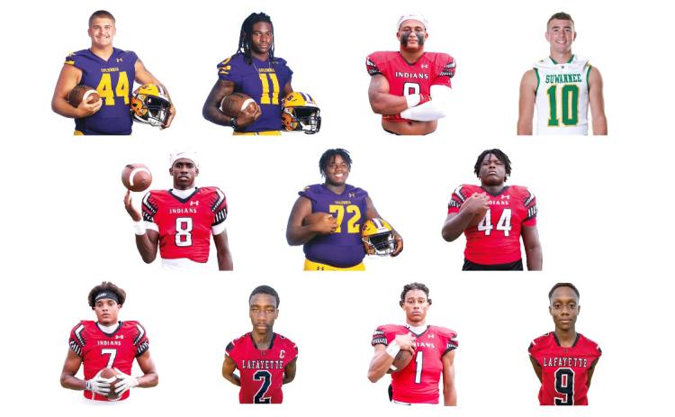 TOP ROW: CHS DL Caden Bolstein, CHS LB/S Da’jon Brown, FWHS LB Lecosta Byrd and SHS WR/DB Koy Frier; MIDDLE ROW: FWHS QB Jayden Jackson, CHS OL Chase Johnson and FWHS DL Jaden McCray; BOTTOM ROW: FWHS WR Tafari Moe, LHS WR/DB Jordan Murphy, FWHS WR Mike Peterson Jr. and LHS QB/DB Tywan Williamson. (CHS photos by Jen Chasteen; FWHS photos by Brent Kuykendall; SHS photos by Tammy Johns; LHS photos by Marcus Edwards)