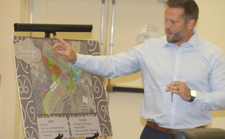 Lance Jones with Jones Engineering talks about the Penelope Place mixed-use development during the Planning and Zoning board meeting Sept. 2. The zoning and land use change requests needed for the development have been withdrawn by the developer. (TONY BRITT/Lake City Reporter)