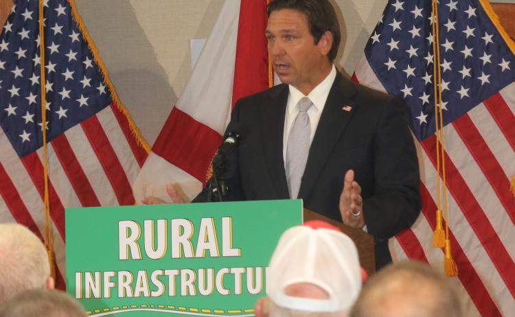 Gov. Ron DeSantis announced more than $122 million in rural infrastructure projects Tuesday at the Florida Department of Transportation office in Lake City. Among that funding is $8 million for Columbia, Hamilton, Lafayette and Suwannee counties. (TONY BRITT/Lake City Reporter)