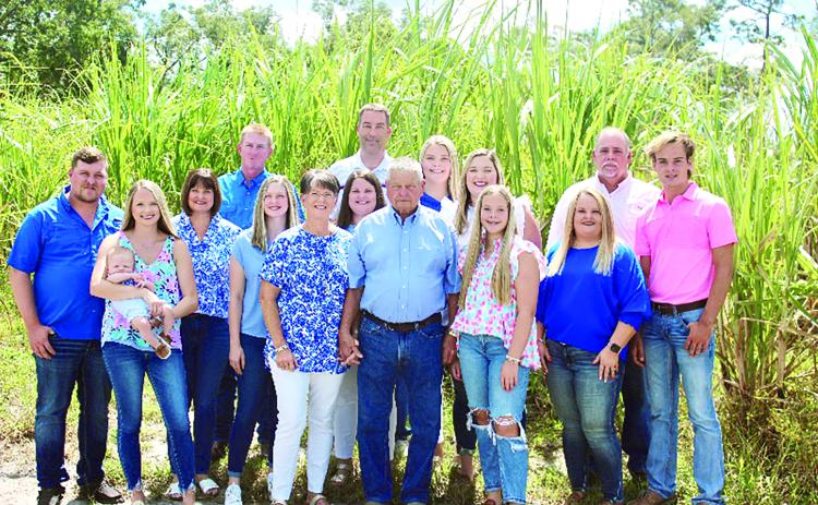The Ash family was recently recognized as the Lafayette County Farm Bureau Farm Family of the Year. Stanley and Jeanette Ash (front middle) are surrounded by their daughters and their families: Lucas and Susan Morgan with Ryan, Kaylin, and Waylon Koon and Ashlyn Morgan. Brian, Sonya, Laura Beth, and Emma Hill; Clint, Sandy, Malah, and Pearson Bass. (COURTESY)
