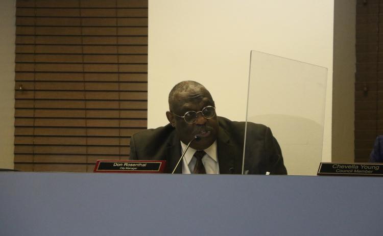 Lake City Manager Don Rosenthal defends his position on the city’s need to hire a financial consultant to help with the city’s finances during the Lake City Council’s Tuesday meeting. (MORGAN MCMULLEN/Lake City Reporter)