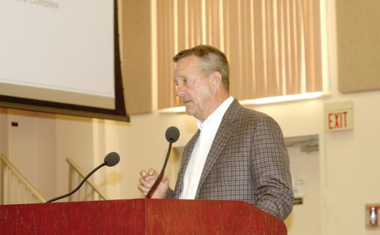 Former CareerSource Florida Crown volunteer Larry Thompson speaks at Thursday’s County Commission meeting. (TONY BRITT/Lake City Reporter)
