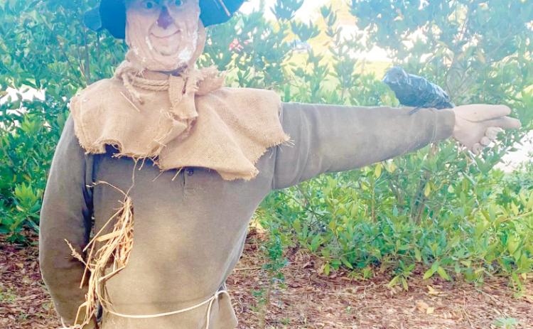 An entry into last year’s Scarecrow Festival is pictured with a crow companion. This year’s event has been delayed. (COURTESY)