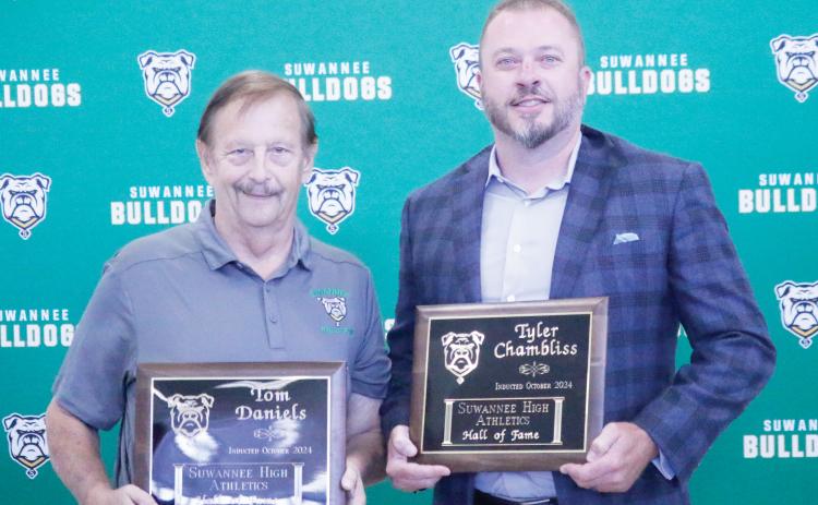 New Suwannee Hall of Fame inductees Tom Daniels (left) and Tyler Chambliss (right). (JAMIE WACHTER/Lake City Reporter)