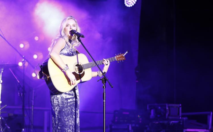 Lake City’s Karley Scott Collins performs Saturday night at the Florida Gateway Fair. Collins, a Nashville recording artist, had the headlining concert on the opening weekend of the Fair, which runs through Sunday. (TONY BRITT/Lake City Reporter)