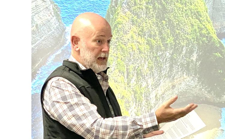 Columbia County Attorney Joel Foreman explains the details necessary to amend the FEMA-approved Hurricane cleanup contract with county commissioners Thursday. (TODD WILSON/Lake City Reporter)